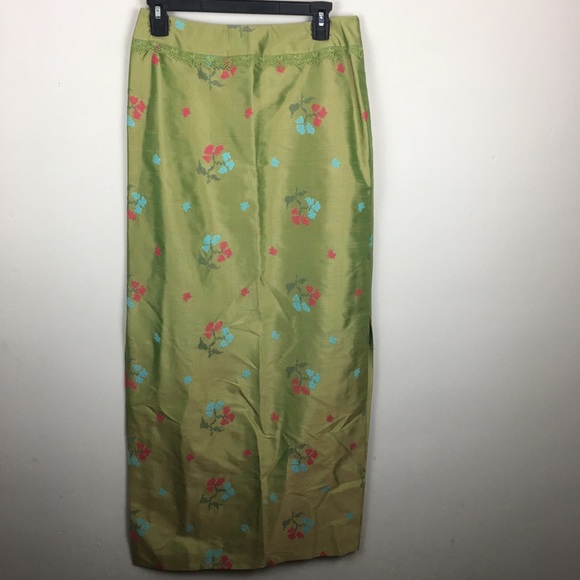 Nicole Miller green silk floral maxi skirt - Picture 3 of 9